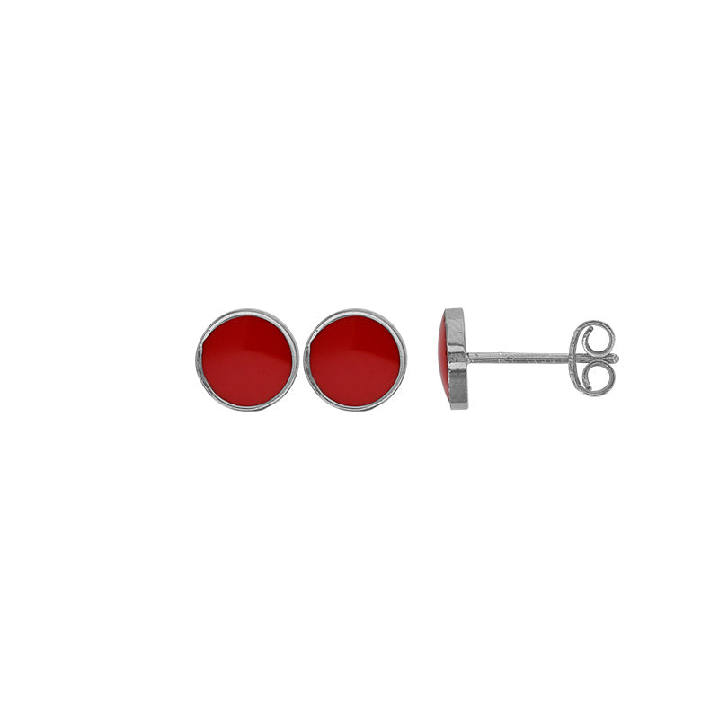 Boucles d’Oreilles Puces Rondes Émail Rouge