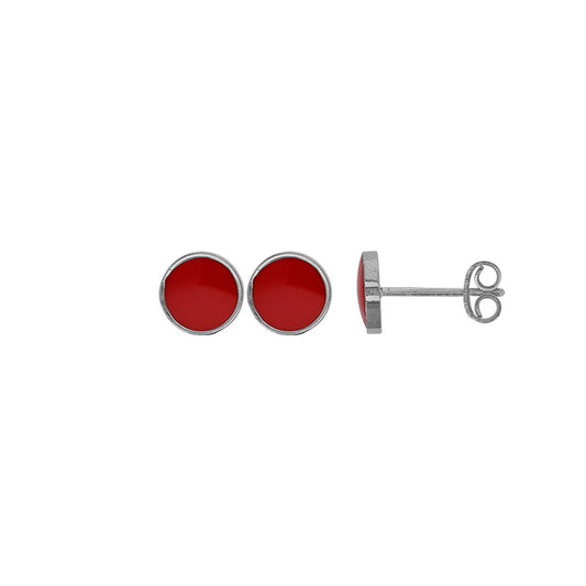 Boucles d’Oreilles Puces Rondes Émail Rouge